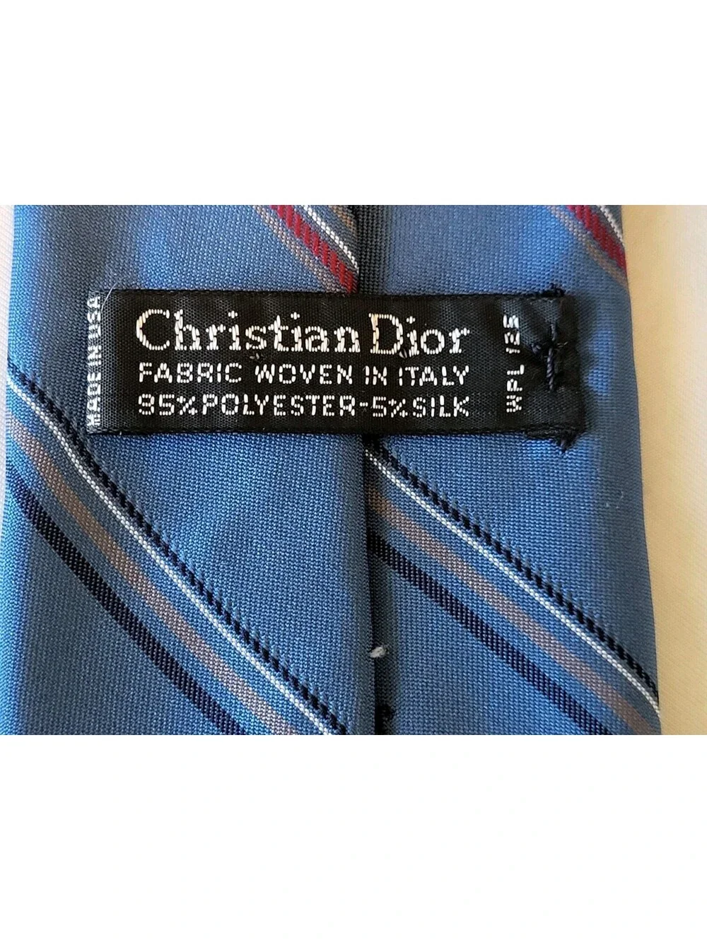 Vintage Christian Dior Men's Light Blue Tan Stripe Tie Necktie Made In USA